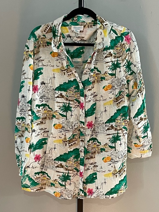 Cynthia Rowley Tops - Cynthia Rowley Amalfi Coast Linen Crop Button Down Shirt Size 2X
